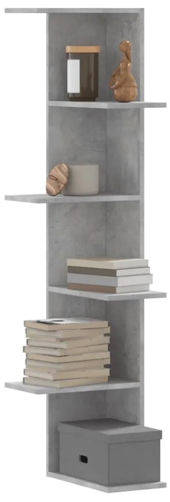 betonszürke szerelt fa fali sarokpolc 36,5 x 36,5 x 140 cm