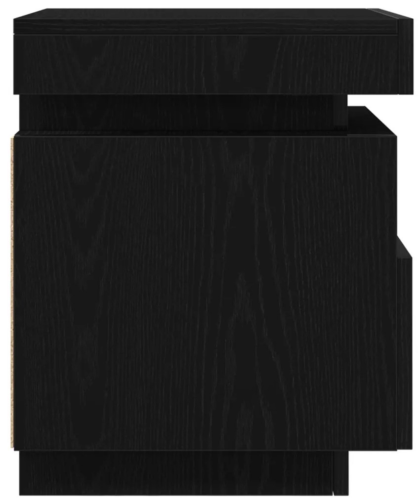Éjjeli Asztal LED Fényekkel 2 db Fekete Tölgy 40x39x48,5 cm