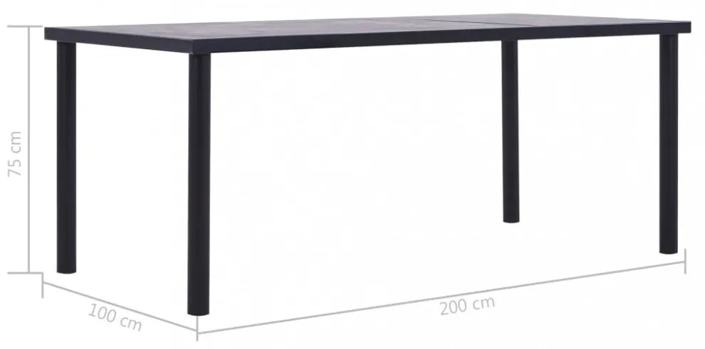 fekete és betonszürke MDF étkezőasztal 200 x 100 x 75 cm