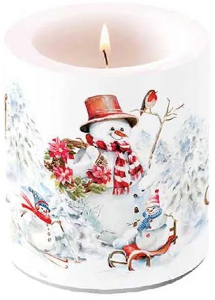Karácsonyi hóemberes átvilágítós gyertya közepes Sporty Snowmen