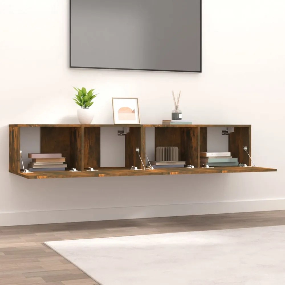 2 db füstös tölgy színű szerelt fa TV-szekrény 80 x 30 x 30 cm