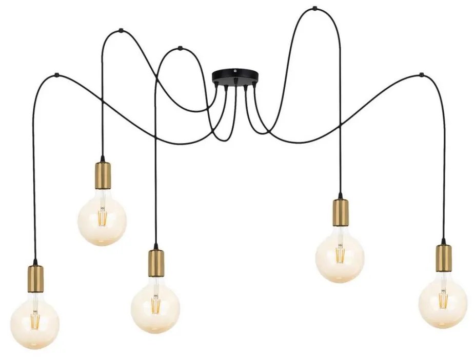 Csillár zsinóron MIROS 5xE27/60W/230V pók fekete/arany