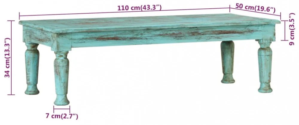 tömör újrahasznosított fa dohányzóasztal 110 x 50 x 34 cm