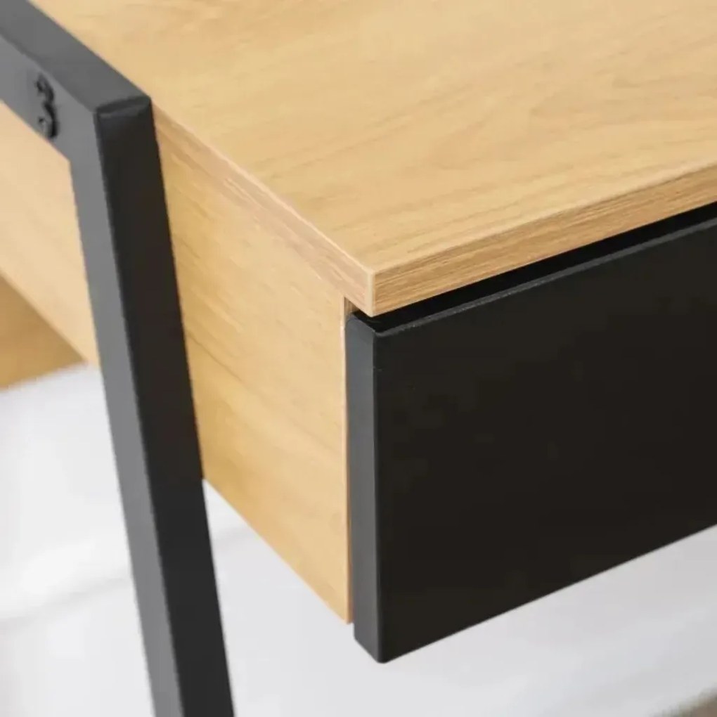 Fiókos íróasztal / számítógépasztal 83×48 cm, masszív fém vázzal, fekete–aranytölgy – Intenso Home