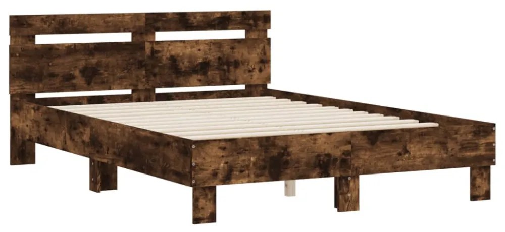 füstös tölgy színű szerelt fa ágykeret fejtámlával 120x200 cm