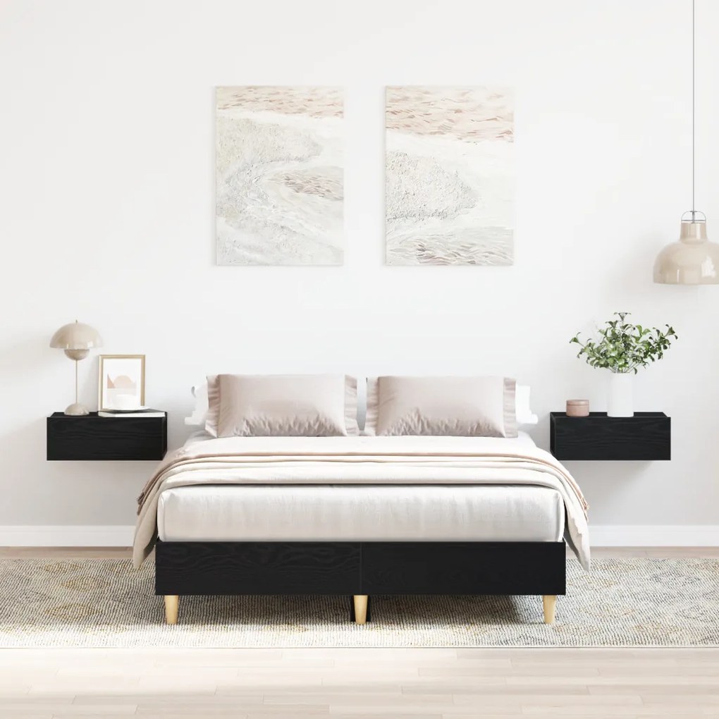 Ágykeret 120x200 cm Fekete Tölgy Műgyanta