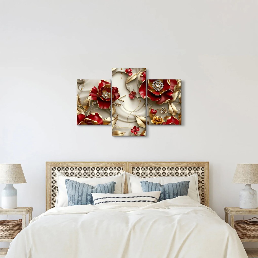 Kép - 3D piros-arany virágok (90x60 cm)