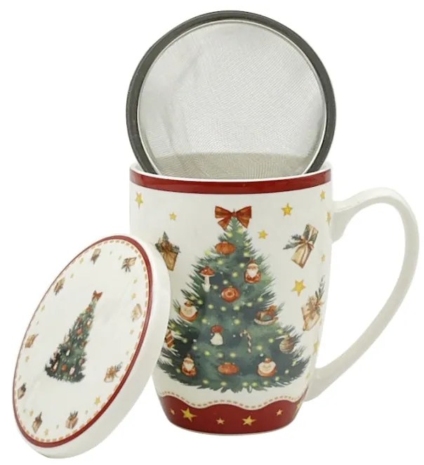 Karácsonyi fenyőfás porcelán bögre fém szűrővel díszdobozban Christmas Tree 3