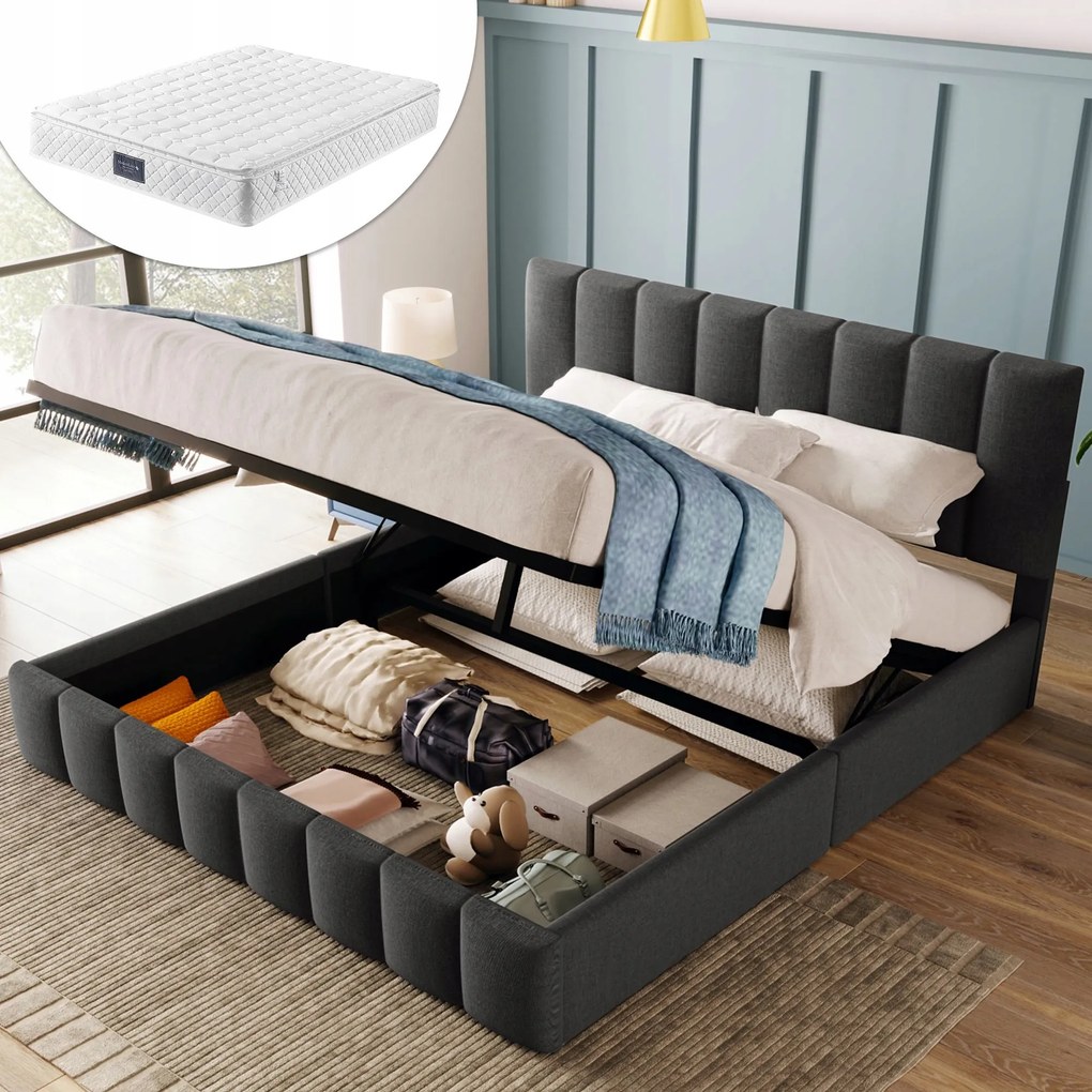 Kárpitozott ágy 140x200 Dupla ágy Hidraulikus Állítható fejtámla