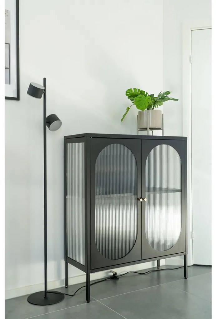 Adelaide vitrin, fekete, 2 hullámos üvegajtó 90x35x110 cm