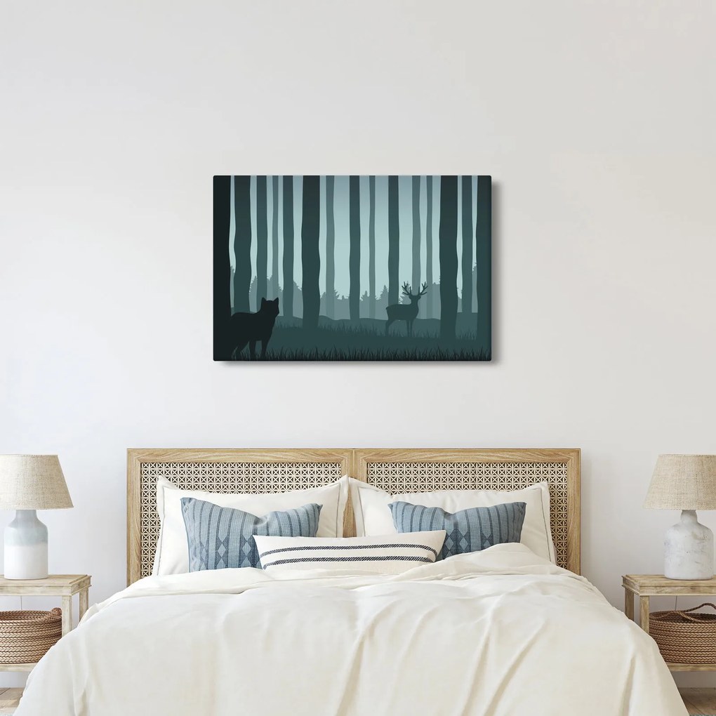 Kép - Szarvas farkassal a sziklák között (90x60 cm)