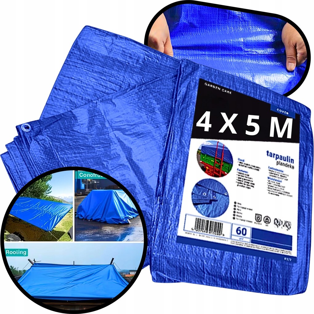 Ponyva takaróponyva Erős kék 4x5 Vastag tartós takaróponyva Erősített
