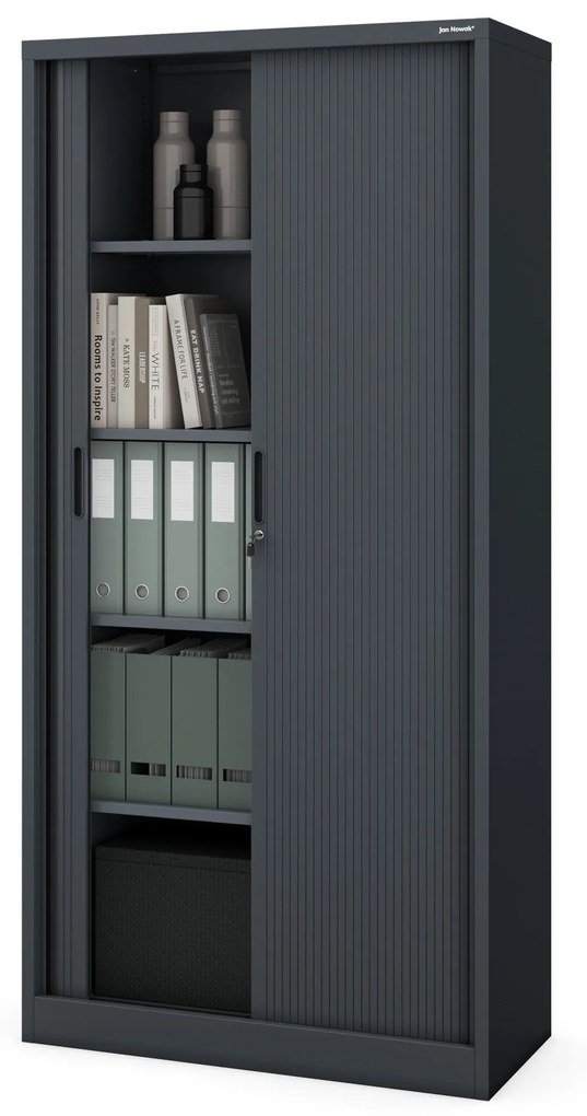 Fém szekrény harmonika ajtókkal DAMIAN, 900 x 1850 x 450 mm, antracit