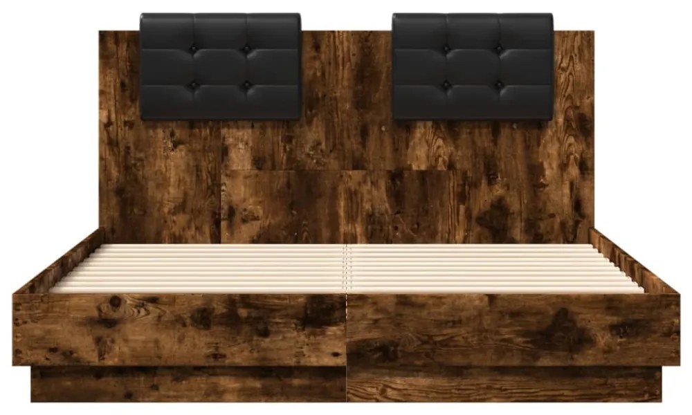 vidaXL füstös tölgy színű szerelt fa ágykeret fejtámlával 120x190 cm