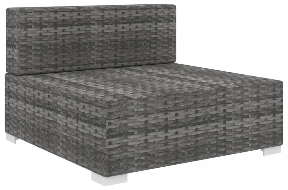 1 db szürke polyrattan moduláris középső kanapé párnákkal