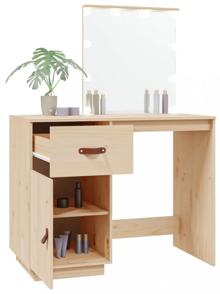 tömör fenyőfa fésülködőasztal LED-del 95 x 50 x 133,5 cm