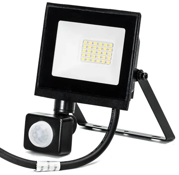 LED szenzoros reflektor - 20W - 4000K - 1800lm - IP65 - Fényérzékeny, emberi test érzékelővel