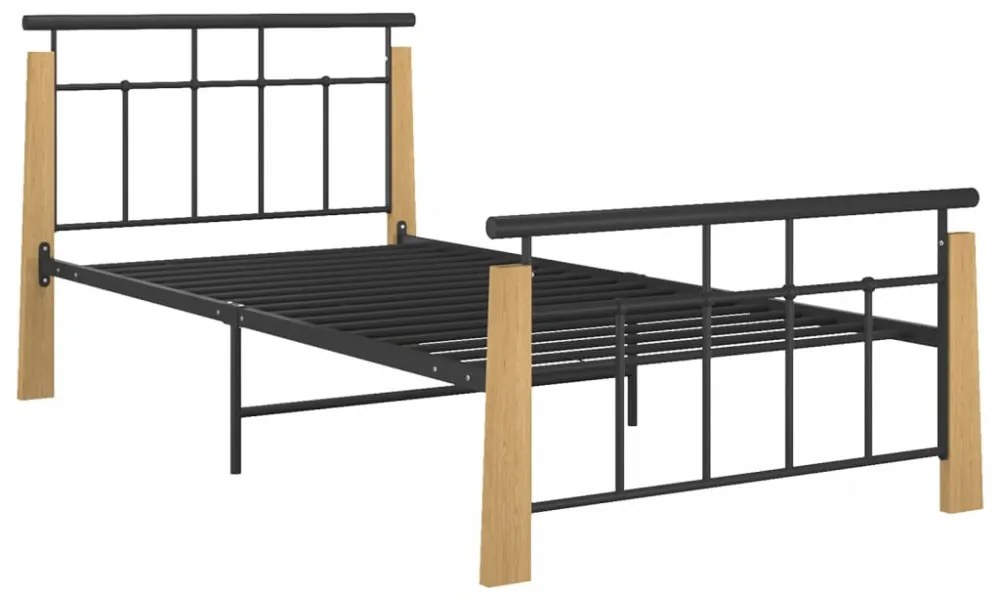 fém és tömör tölgyfa ágykeret 90 x 200 cm