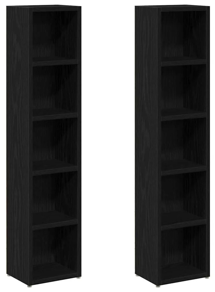 2 db fekete tölgy színű szerelt fa CD-szekrény 21x16x93,5 cm