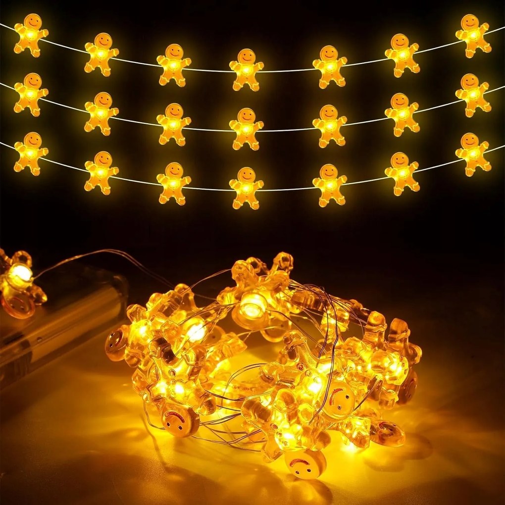 Karácsonyi Fényfüzér Dekoráció Mézeskalács Keksz Aranyos Elemes