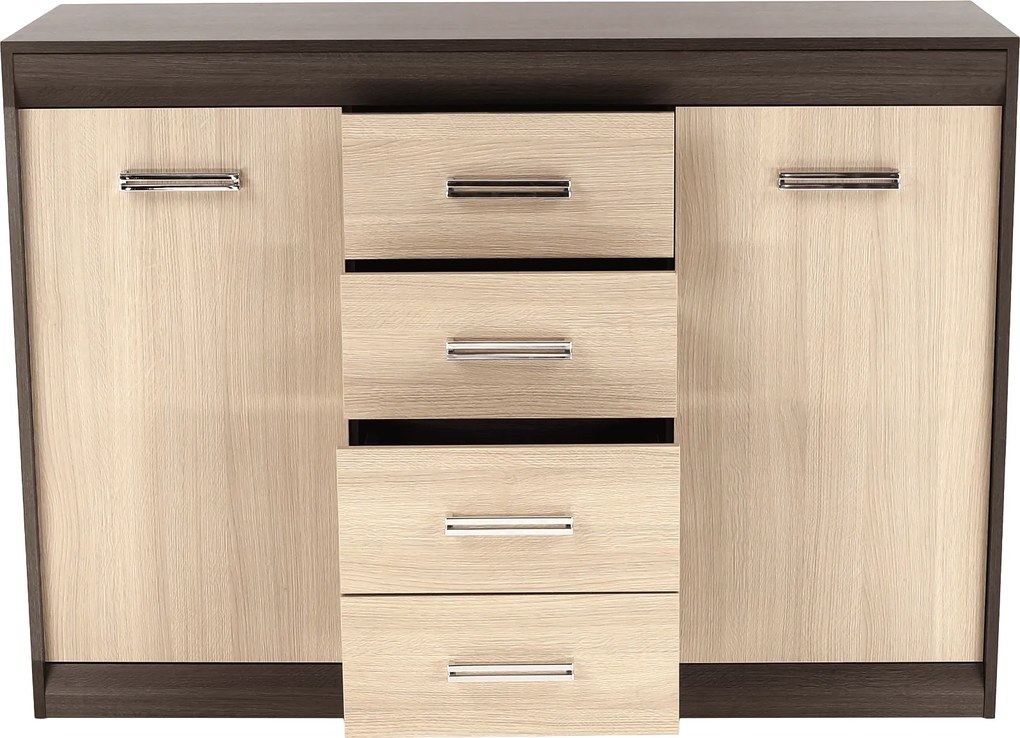 Komód, DTD/MDF, tölgy világos/tölgy sötét, KORINA