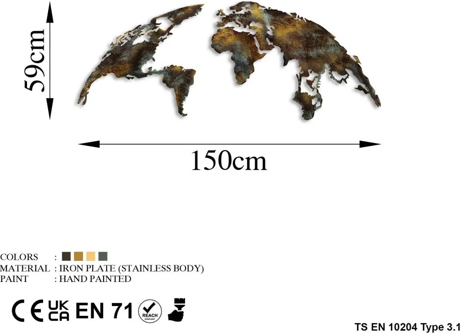 World Map Medium - 3 fém világtérkép faldekoráció