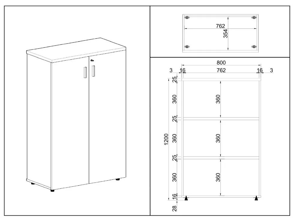 SimpleOffice közepes szekrény 80 x 40 x 120 cm, nyír