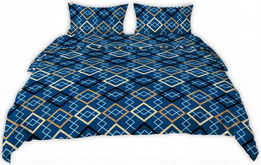 Ágyneműhuzat kéregből 180x200 sötétkék arany fekete rombusz