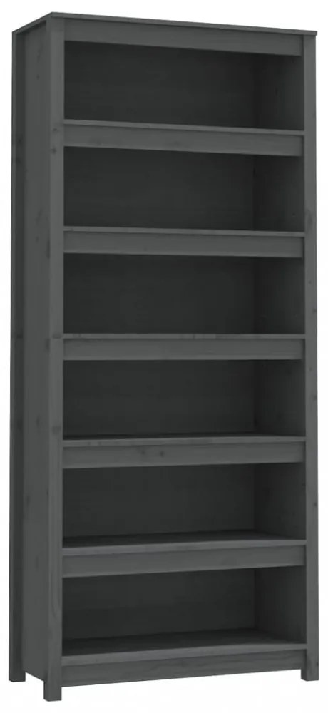 szürke tömör fenyőfa könyvszekrény 80x35x183 cm