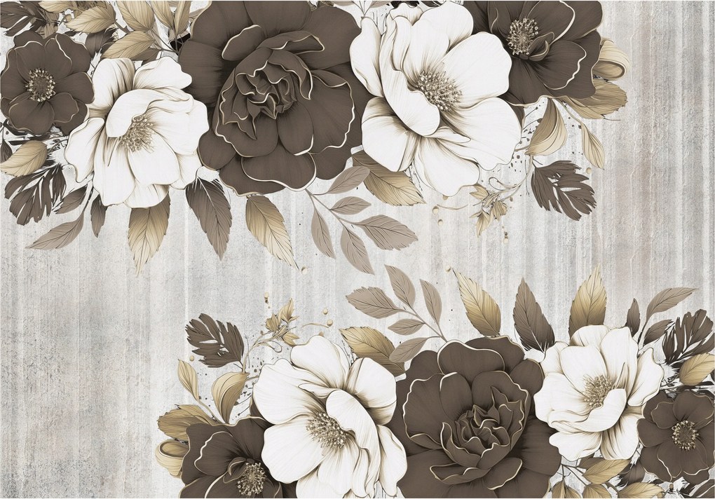 Flizelin fotótapéta Rózsa és bazsarózsa virágok csíkok elegancia 208x146 +ragasztó