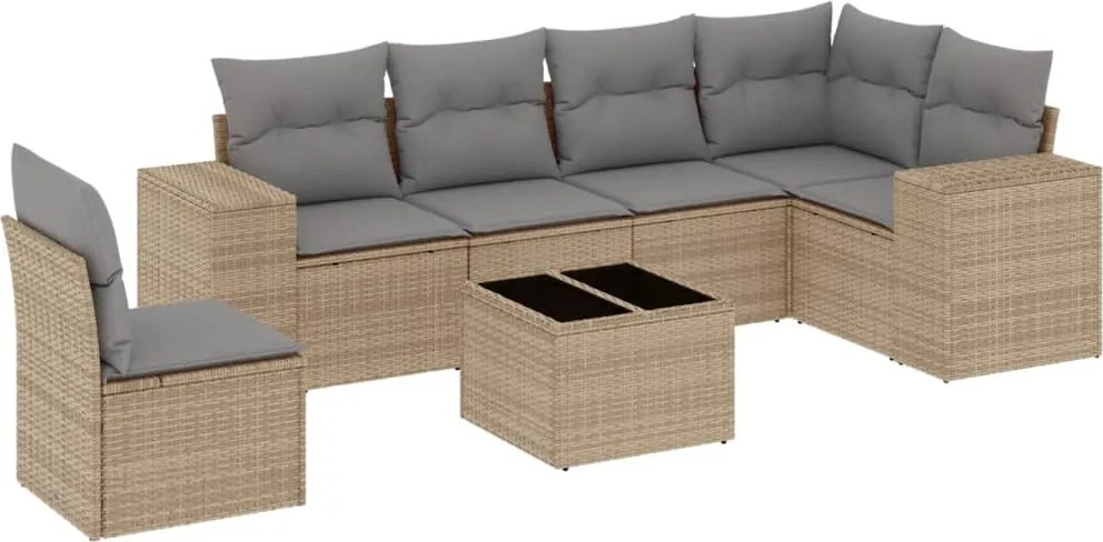 vidaXL 7 részes bézs polyrattan kerti ülőgarnitúra párnákkal
