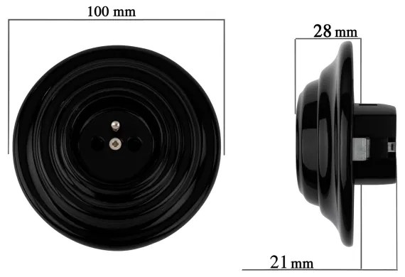Bohemia-Design - Retro porcelán fali konnektor kerettel 250V/16A, fekete