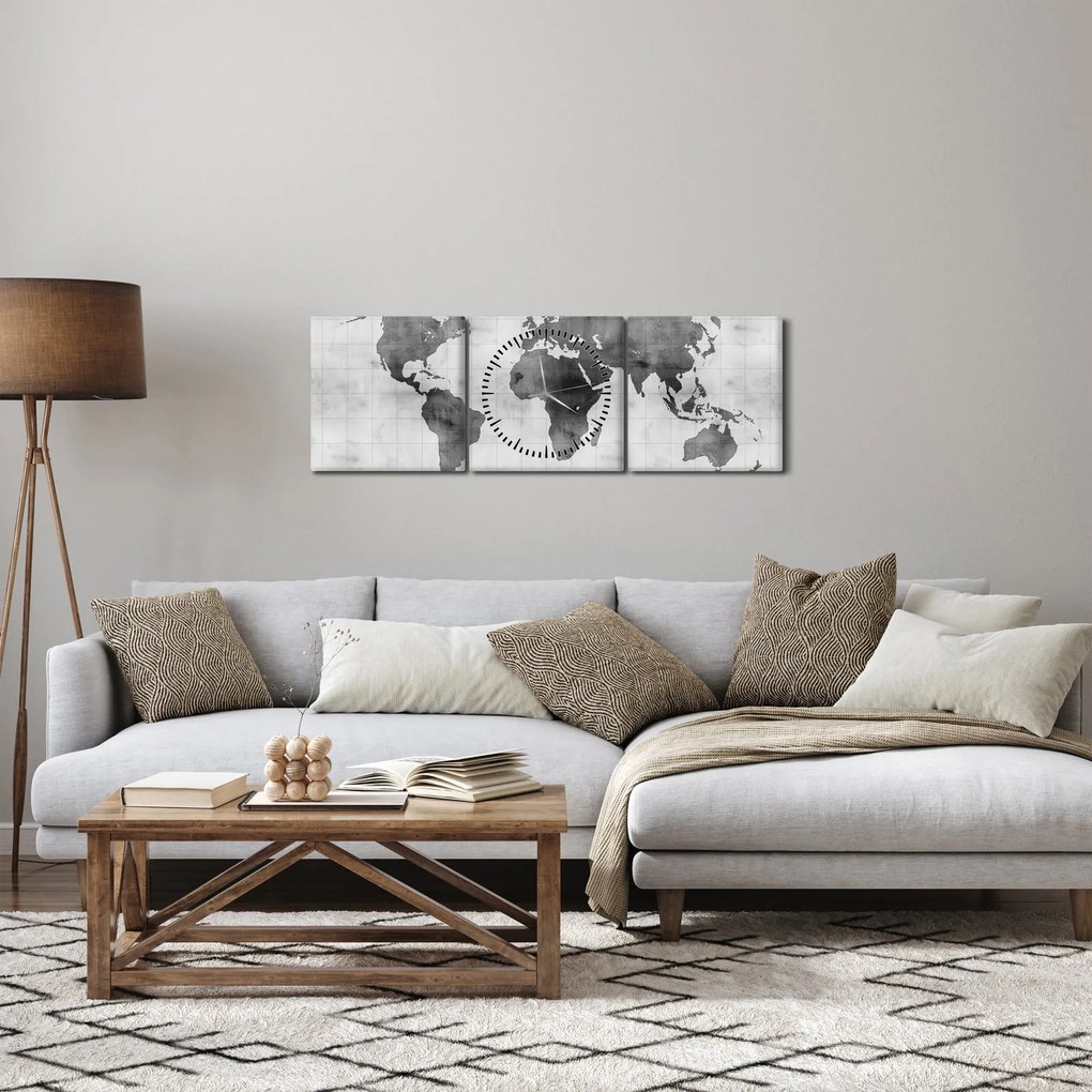 Kép – Világtérkép 2 (órával) (90x30 cm)