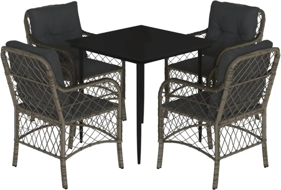 vidaXL 5 részes szürke polyrattan kerti étkezőgarnitúra párnával