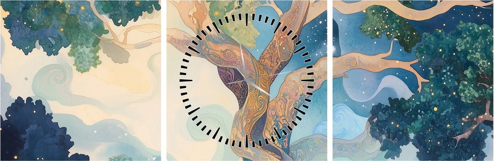 Kép – Kozmikus fa (órával) (90x30 cm)