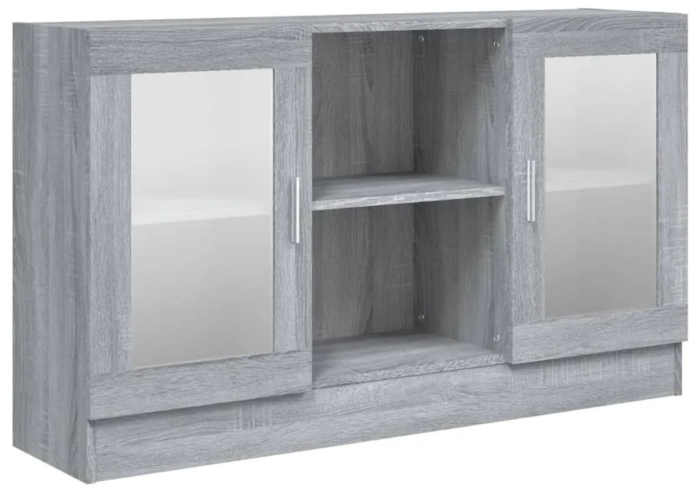 szürke sonoma színű szerelt fa vitrinszekrény 120x30,5x70 cm