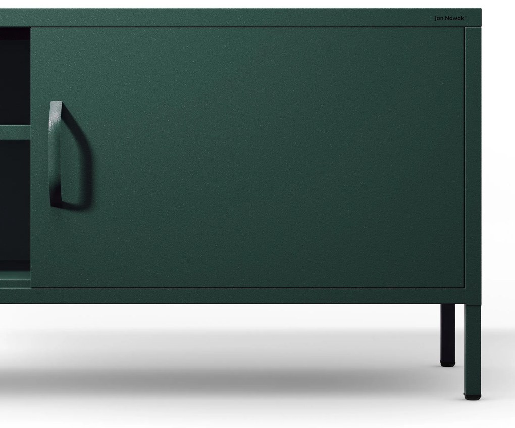 Széles XL méretű, lábakon álló fém TV-szekrény, palackzöld színben, 1700x400x500 mm: ROSARIA