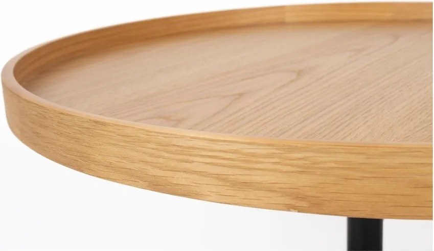 Natúr színű kerek dohányzóasztal tölgyfa dekoros asztallappal ø 70 cm Yuri L – White Label