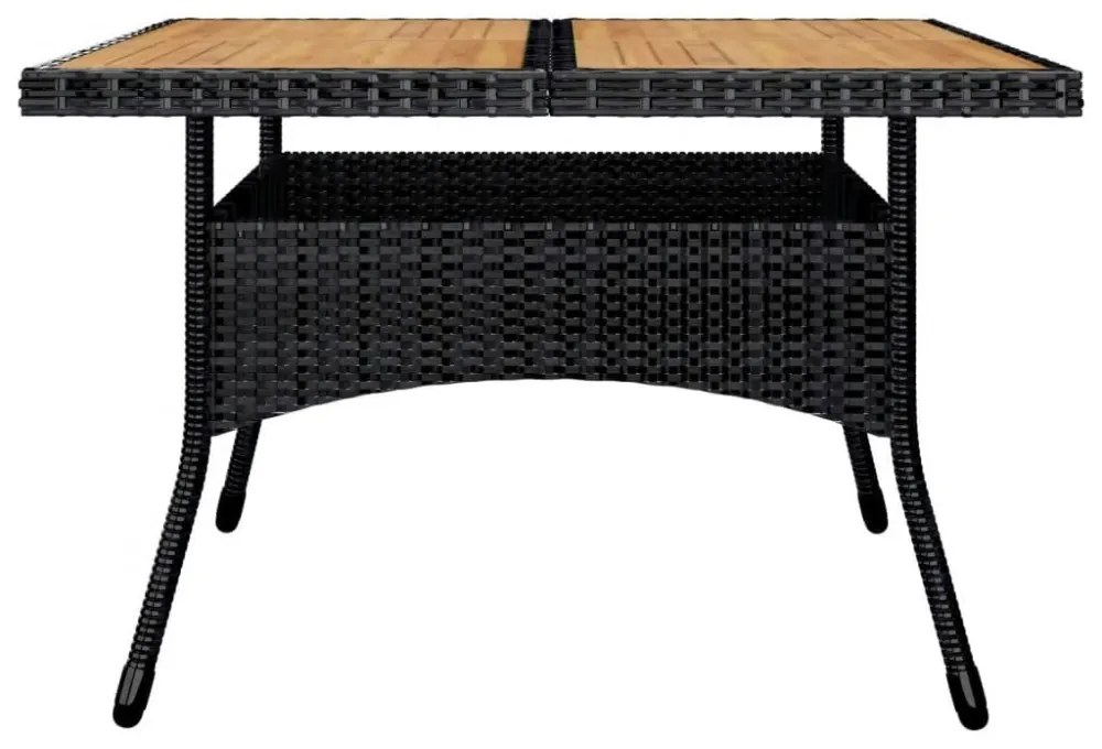 9 részes fekete polyrattan és tömör fa kerti étkezőgarnitúra