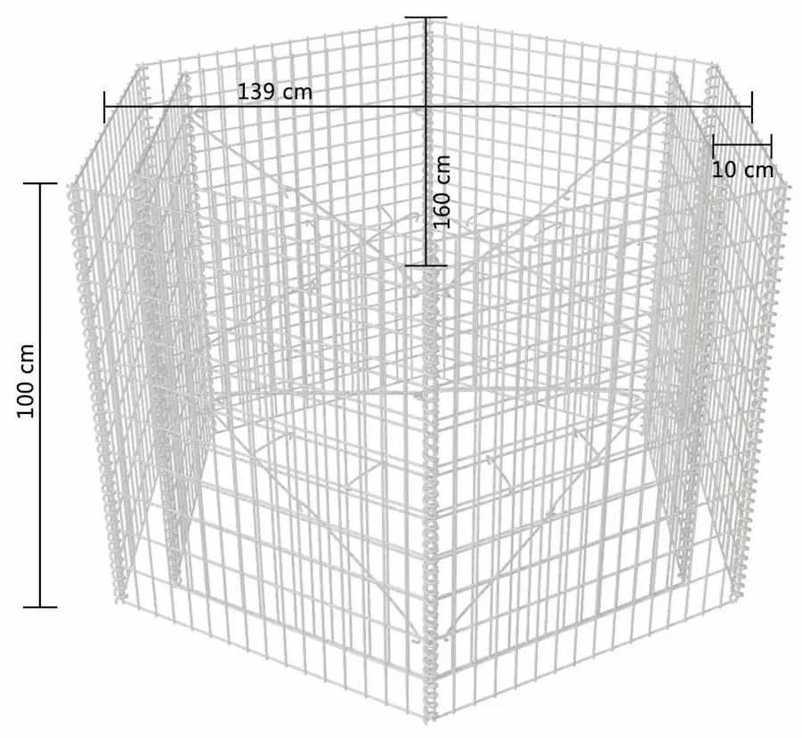 vidaXL hatszögletű gabion magaságyás 160 x 140 x 100 cm