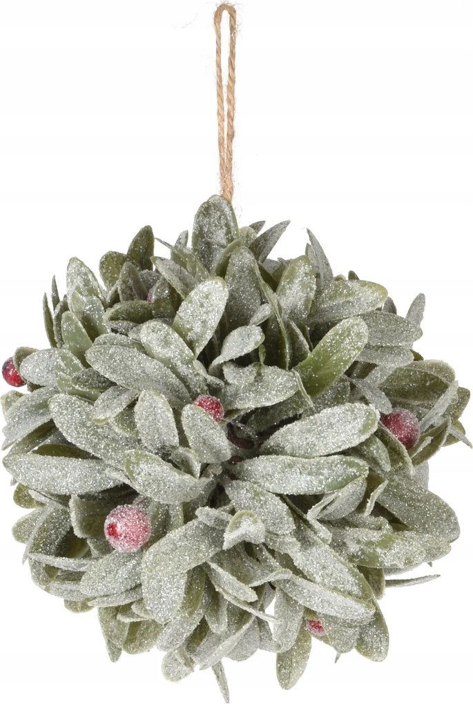 Függő díszgolyó Levél 11cm, piros bogyós gyümölcsök