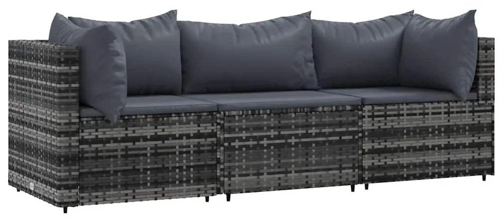 3 részes szürke polyrattan kerti ülőgarnitúra párnákkal