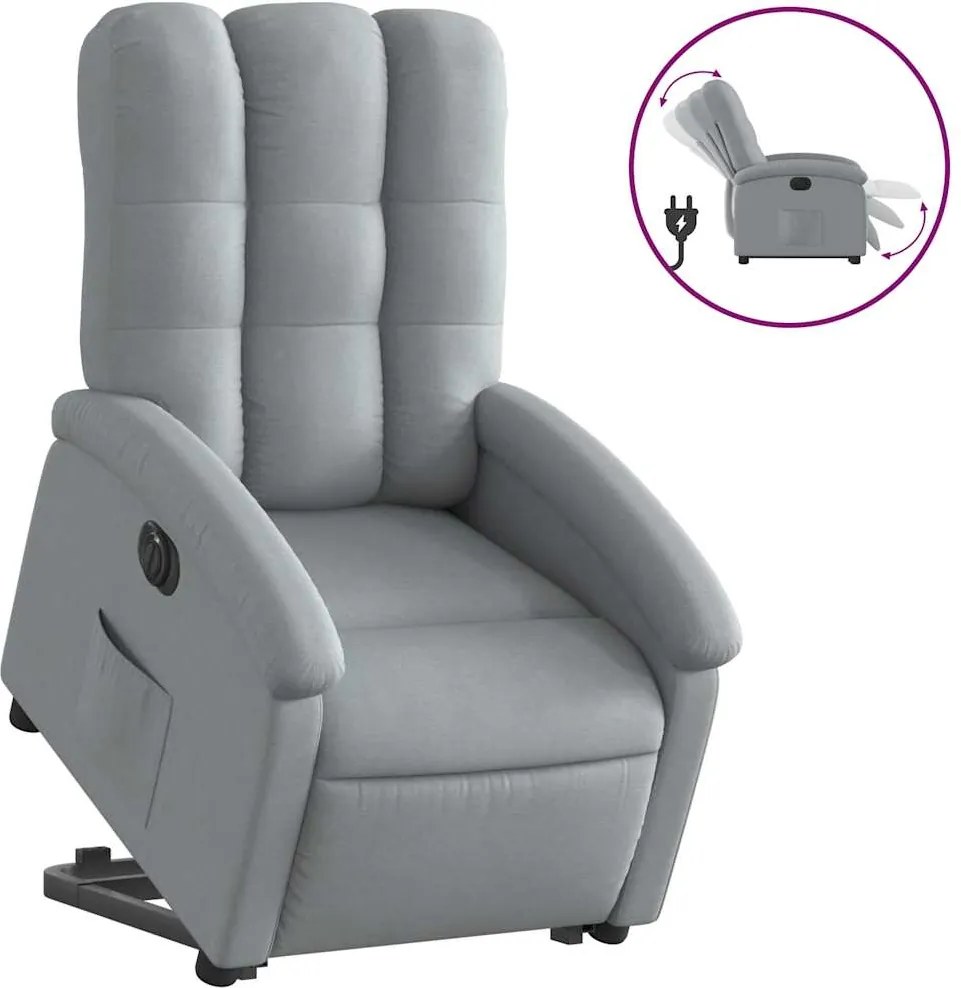 vidaXL elektromos felállást segítő világosszürke szövet dönthető fotel