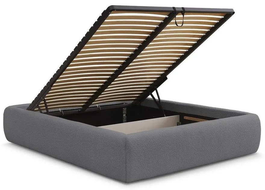 Sötétszürke kárpitozott ágyneműtartós-ágytámla nélkül franciaágy ágyráccsal 180x200 cm Inera – Bobochic Paris