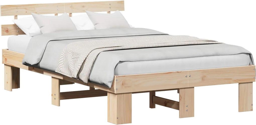 vidaXL Ágykeret fejtámlával Természetes 120 x 200 cm Tömör fenyőfa