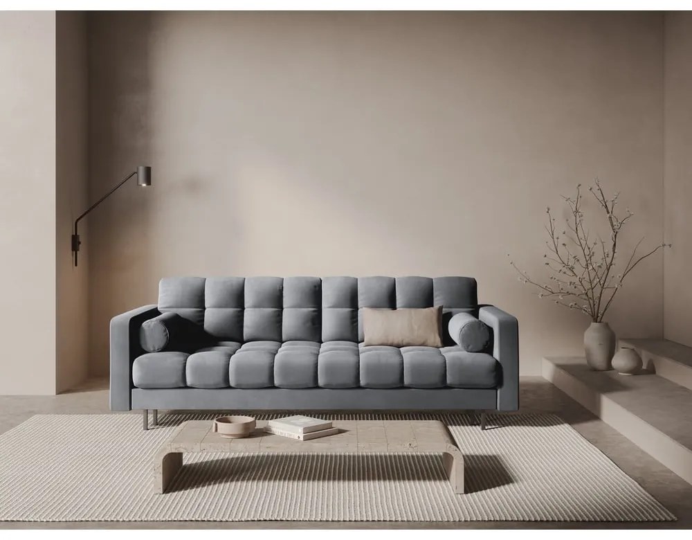 Világosszürke bársony kinyitható tárolóhelyes kanapé 222 cm Bali – Cosmopolitan Design