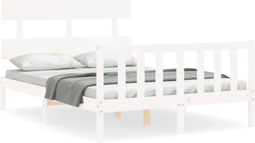 vidaXL fehér tömör fa ágykeret fejtámlával Small Double