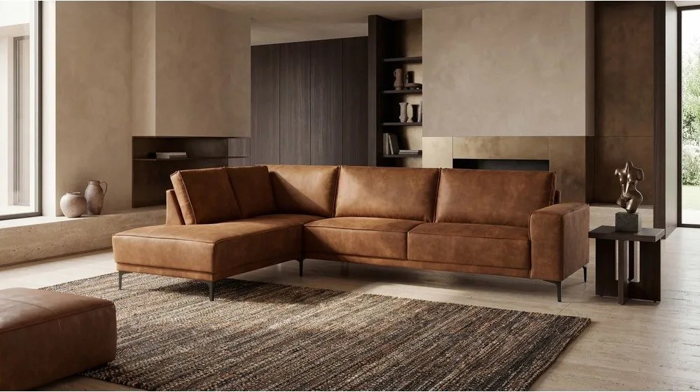 Konyakbarna bőrutánzat sarokkanapé (bal oldali) Copenhagen – Scandic