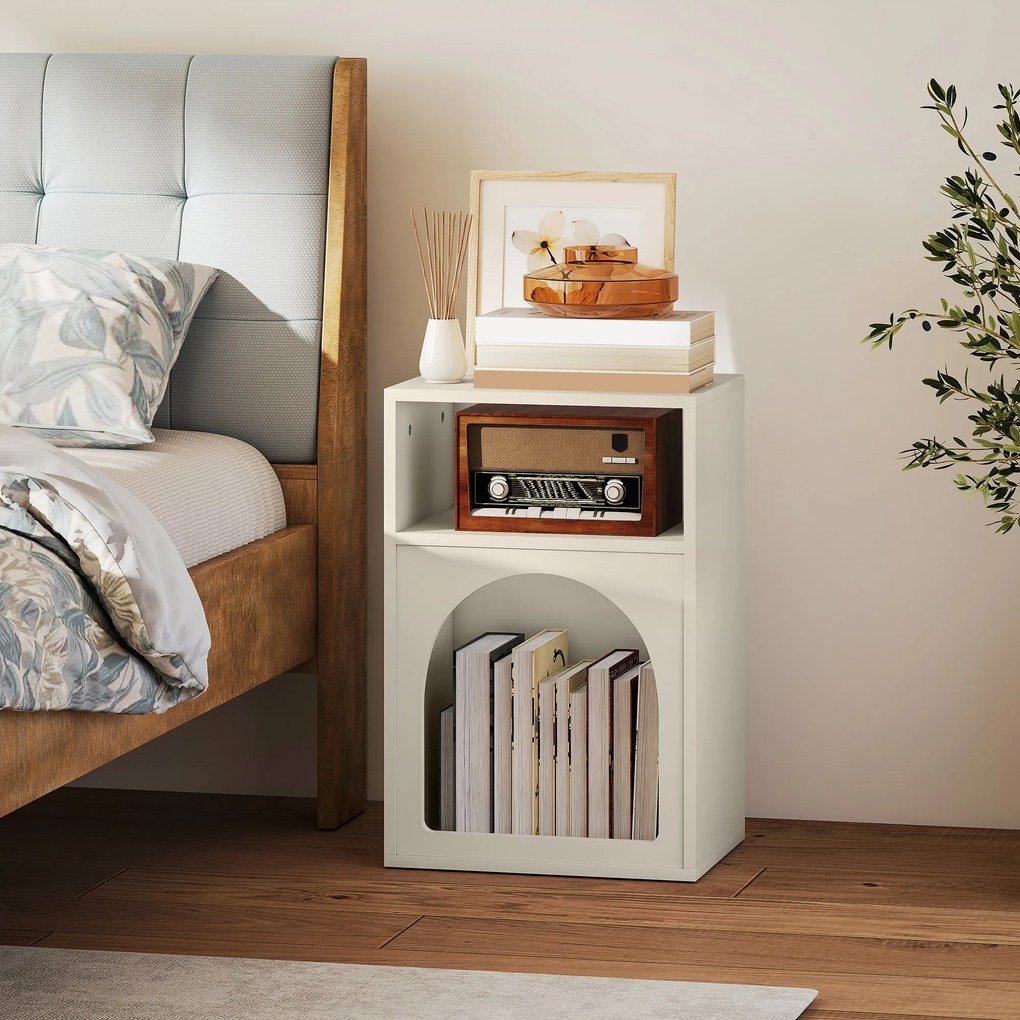 HOMCOM Modern Éjjeli Székpult Szűk Fali Asztal 2 Nyitott Rekesszel, Ívelt Formával, Nappali és Hálószobába 40x30x60 cm Krém | Aosom