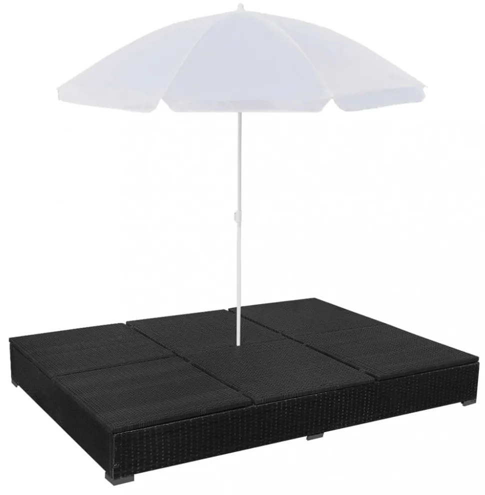 fekete polyrattan napozóágy napernyővel